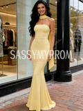 Shawl Yellow Trumpet Mermaid Strapless Satin Prom Dress