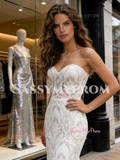Sweetheart Trumpet Mermaid Lace Sweep Train Wedding Dress