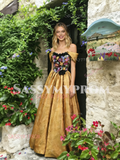 Off The Shoulder A Line Gold Appliques Prom Dress