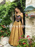 Off The Shoulder A Line Gold Appliques Prom Dress