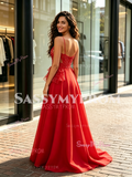 Red Beading Tulle V Neack A Line Prom Dress