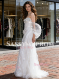 Organza White Spaghetti Straps Trumpet Mermaid Wedding Dress