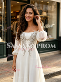 Off The Shoulder Long Sleeve Chiffon Beading Wedding Dress