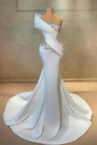 Trumpet Mermaid Beading One Shoulder Ruched White Prom Dress