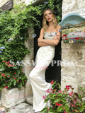 Strapless White Satin Trumpet Mermaid Beading Prom Dress