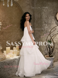 Strapless Layers Tulle A Line Belt Wedding Dress