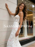 Sweetheart Trumpet Mermaid Lace Sweep Train Wedding Dress