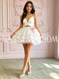 Spaghetti Strap White Tulle A-Line Homecoming Dress With Bow