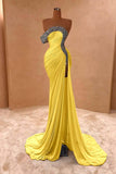 Crystal Royal Blue One Shoulder Ruched Prom Dress with Slit