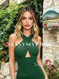 Hunter Green Spandex Keyhole Halter Trumpet Mermaid Prom Dress