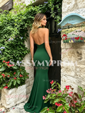 Hunter Green Spandex Keyhole Halter Trumpet Mermaid Prom Dress