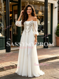Off The Shoulder Long Sleeve Chiffon Beading Wedding Dress