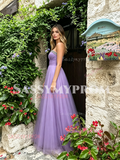 Lilac Beading Sweetheart A Line Tulle Prom Dress