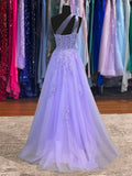 Lavender One Shoulder Appliques Lace Prom Dress