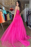 Hot Pink Tulle  Sweetheart Appliques Prom Dress