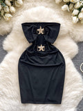 Dramatic Bow Knots  Black Mini Dress