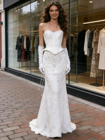 Sweetheart Corset Satin Trumpet Mermaid Lace Wedding Dress