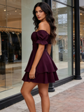 White Wrap Layer Ruffle Short Sleeve Off Shoulder Mini Dress