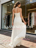 Keyhole A Line Simple Lace Halter Wedding Dress