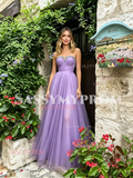 Lilac Beading Sweetheart A Line Tulle Prom Dress