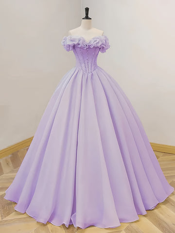 Lilac Ruffles A Line Beading Tulle Prom Dress
