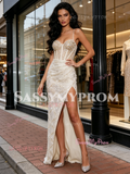 Spaghetti Straps Trumpet Mermaid Beading Champagne Prom Dress