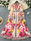 Floral Patterns Decorative Edges Long Dress