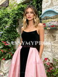 Sweetheart Velvet Detachable Black & Pink Prom Dress