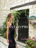 Halter Beading Trumpet Mermaid Velvet Prom Dress With Slit