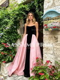 Sweetheart Velvet Detachable Black & Pink Prom Dress