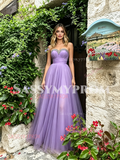 Lilac Beading Sweetheart A Line Tulle Prom Dress