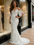 Cap Sleeve Lace Trumpet Mermaid Sweep Train Wedding Dress