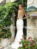 Strapless White Satin Trumpet Mermaid Beading Prom Dress