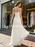 Keyhole A Line Simple Lace Halter Wedding Dress