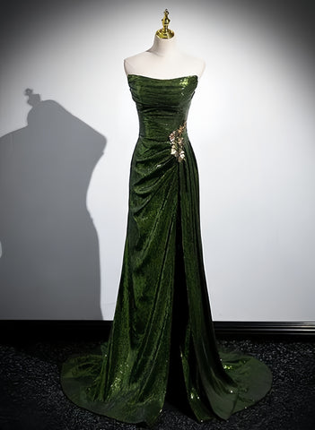 Olive Green Trumpet Mermaid Sequin Prom Dress