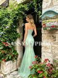 Mint Green Lace Trumpet Mermaid Tulle Prom Dress