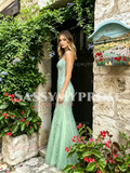 Mint Green Lace Trumpet Mermaid Tulle Prom Dress