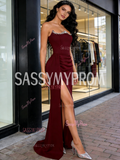 Beading Strapless Satin Trumpet Mermaid Prom Dress With Slit