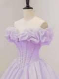Lilac Ruffles A Line Beading Tulle Prom Dress