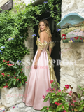 Off The Shoulder Pink Tulle A Line Beading Prom Dress