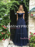 Crystal Beading Velvet Tulle Purple Prom Dress