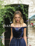 Crystal Beading Velvet Tulle Purple Prom Dress