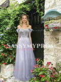 Off The Shoulder Lavender Purple Tulle Beading Prom Dress
