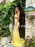 Yellow Cut Out Trumpet Mermaid Spaghetti Straps Prom Dress