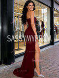 Beading Strapless Satin Trumpet Mermaid Prom Dress With Slit