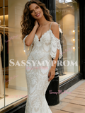 Cap Sleeve Lace Trumpet Mermaid Sweep Train Wedding Dress