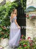 Off The Shoulder Lavender Purple Tulle Beading Prom Dress