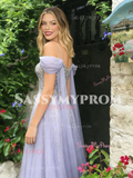 Off The Shoulder Lavender Purple Tulle Beading Prom Dress