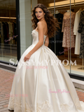 Ball Gown Satin Strapless Appliques Bows Wedding Dress