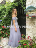 Off The Shoulder Lavender Purple Tulle Beading Prom Dress
